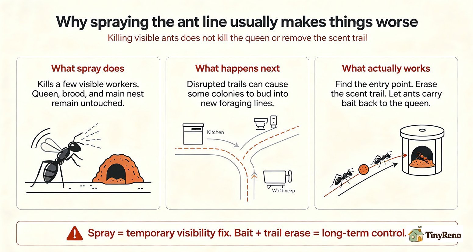 None of those things happen with spray. All of those things happen with bait