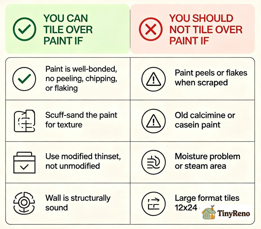 Can tiles be applied over paint after self-inspection