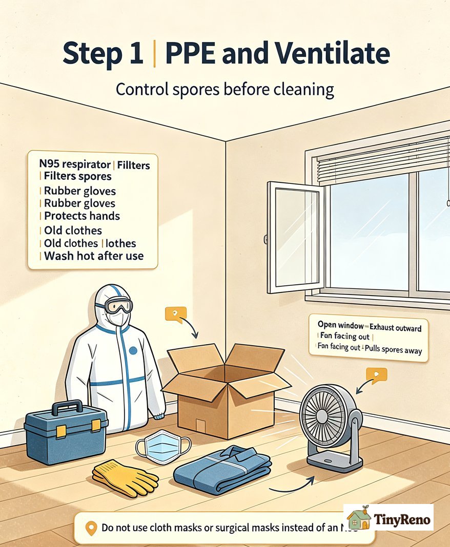 When cleaning mold from drywall, proper precautions must be taken.