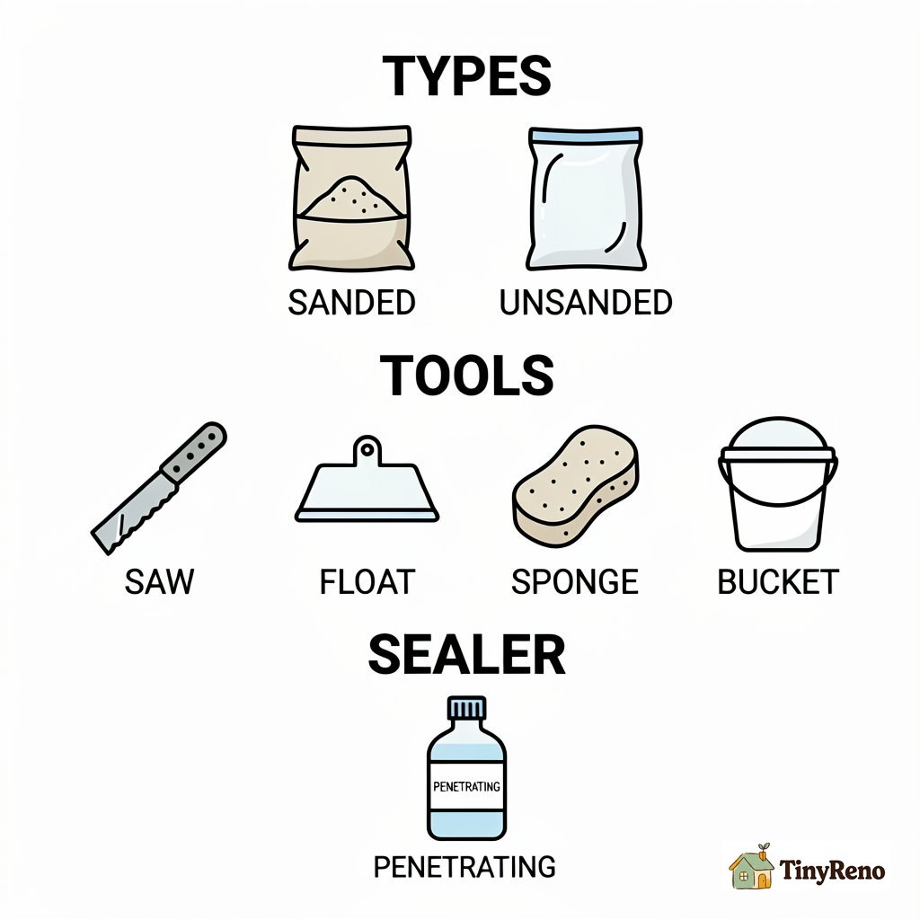 Re-grouting a shower in 3 steps infographic flowchart: remove old grout, apply new grout, seal and caulk