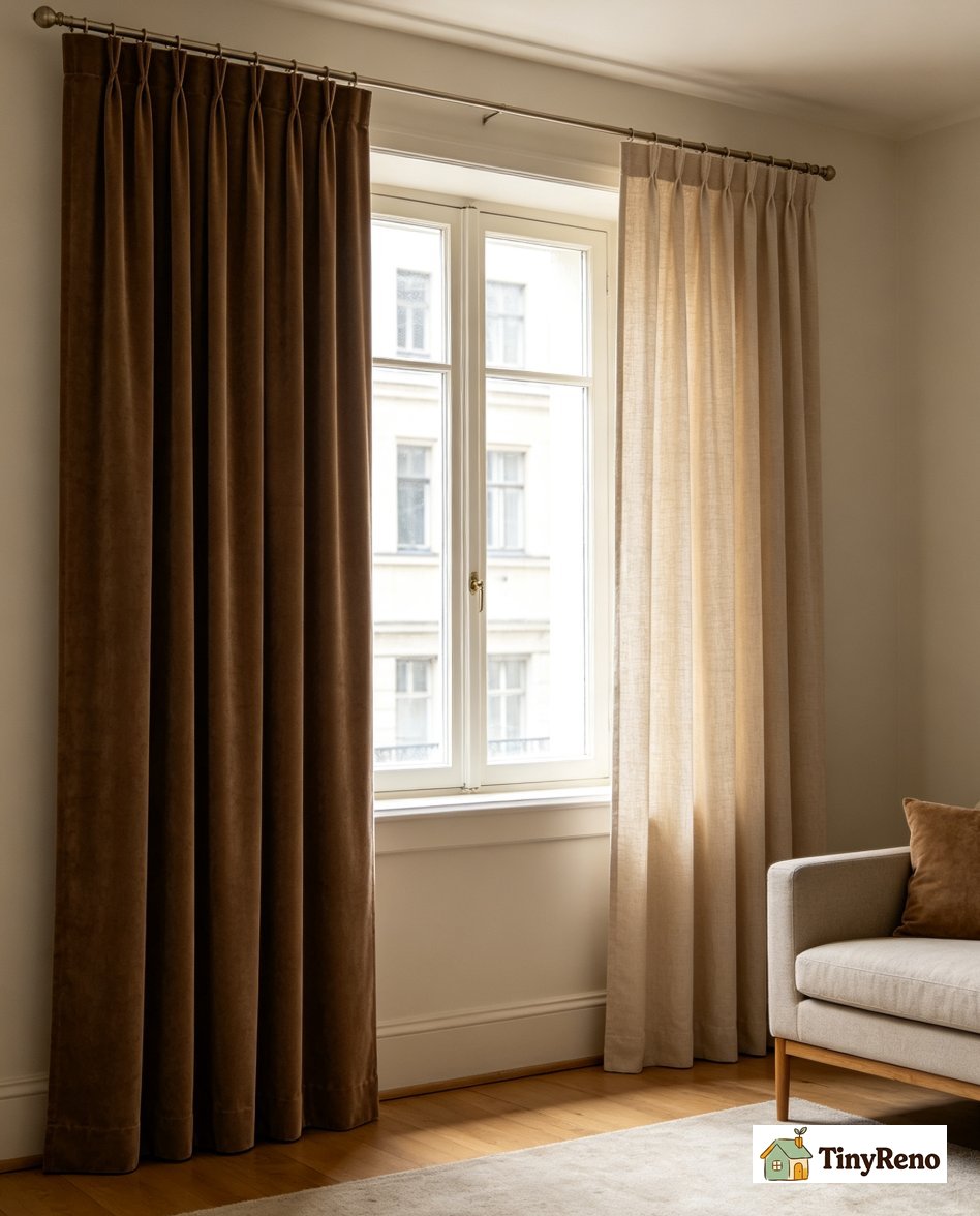 A 132-inch extra long curtain panel from a specialty retailer next to a standard 108-inch panel for size comparison