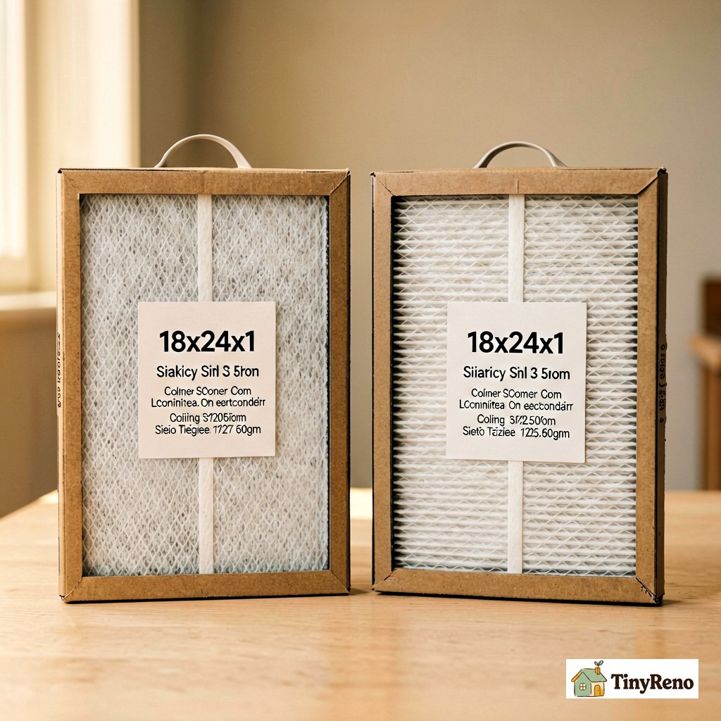Two air filter 18x24x1 filters side by side from different brands showing the cardboard frame dimensions and the printed label area