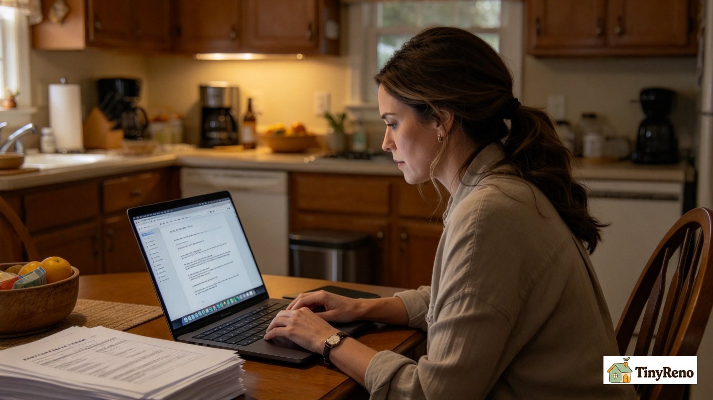 A desk with a laptop showing a state-by-state legal definition table, to identify the legal standard for a quiet enjoyment claim