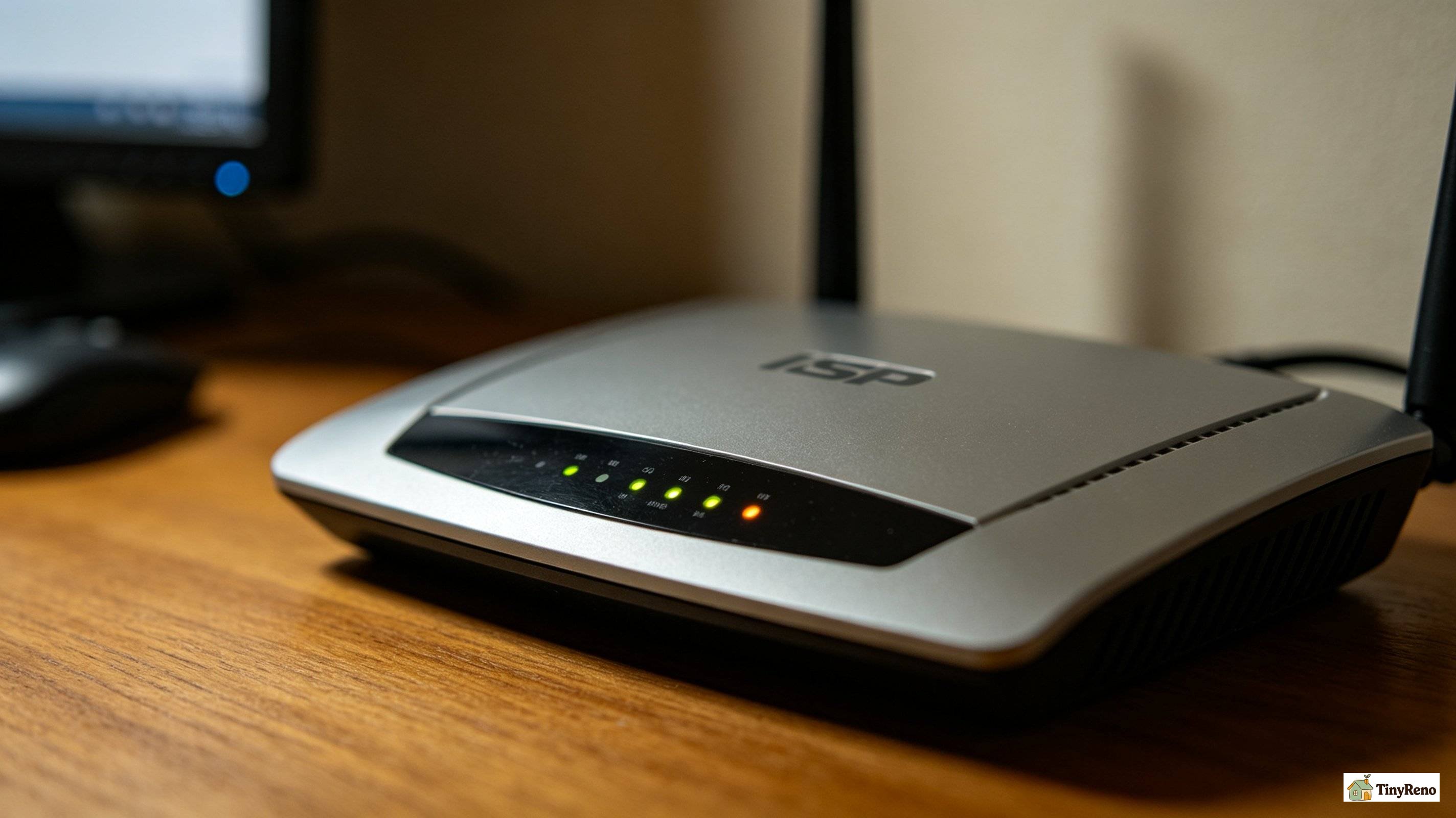 Cover photo of a home WiFi router showing front-panel LED status lights, to identify signal state at a glance