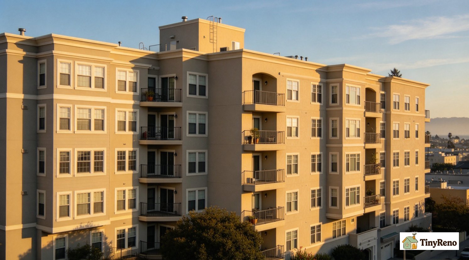 Exterior of Oakland apartment building, the property used for comparing home purchase vs renting over five years