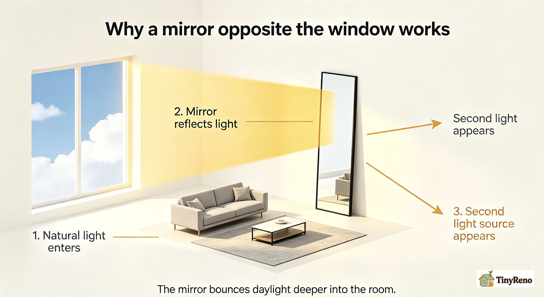 The mirror facing the sunlight can be brighter.