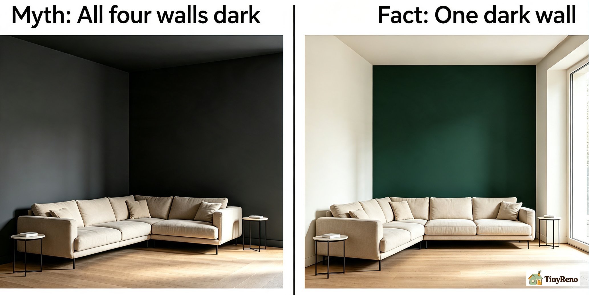 Two-tone contrast, bright and obviously spacious.